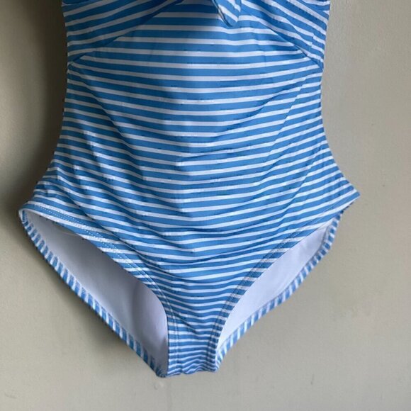 OUTDOOR OASIS BLUE AND WHITE STRIPED ONE PIECE SWIMSUIT - SIZE SMALL - Picture 5 of 7